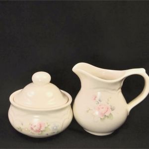 Pfaltzgraff Tea Rose Stoneware Collection Cream & Sugar Set with Lid